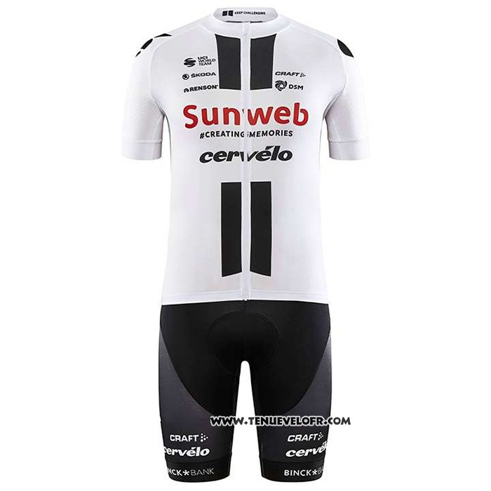 2020 Maillot Ciclismo Sunweb Blanc Manches Courtes et Cuissard